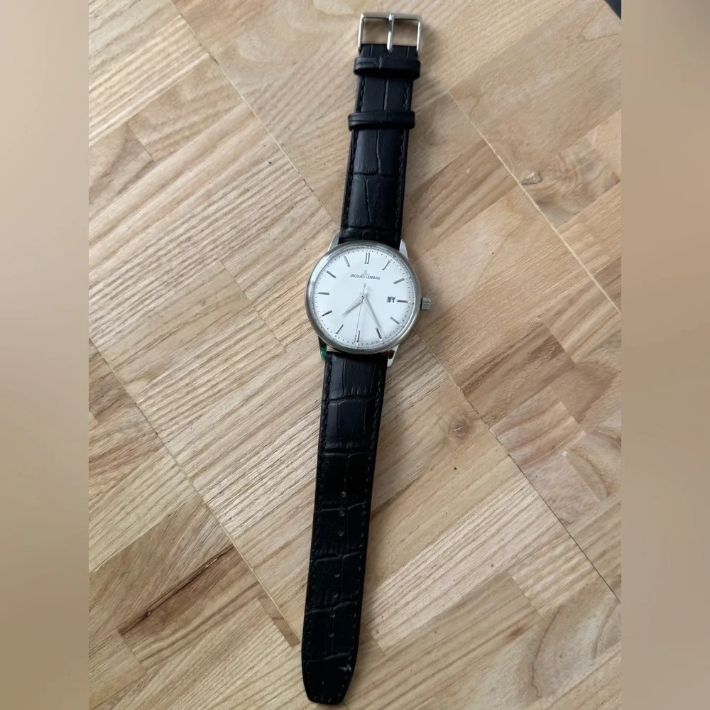 Jacques Lemans New Luxury Men’s Watch Large White Dial Stainless Case Leather